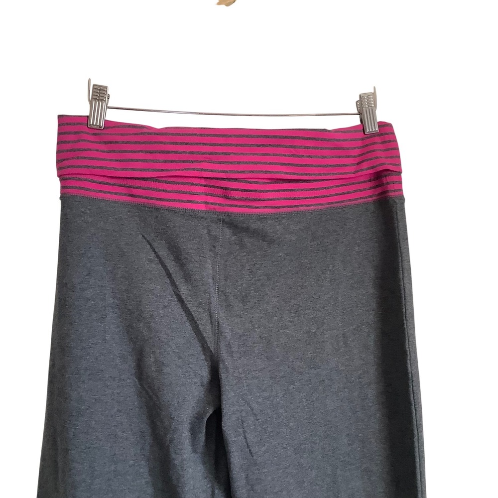 GapBody Womens Grey Pink Striped Foldover Waist Yoga Pants Straight Leg Large